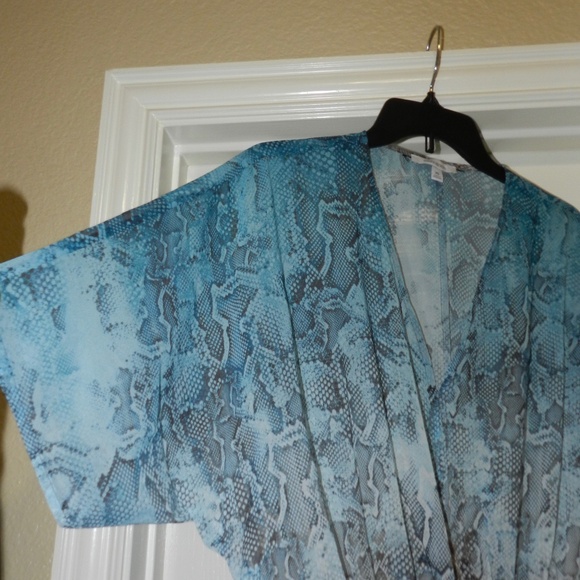 Animal Print Peplum Top Semi Sheer Blue Brown - Picture 7 of 9